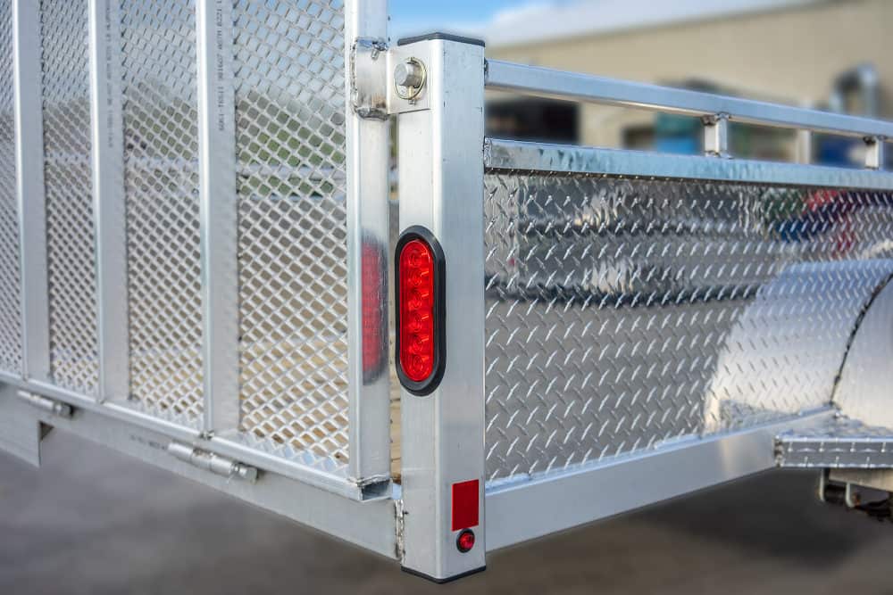 Single axle utility trailer viewed from the back right side.