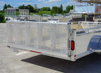Single axle utility trailer with bi-fold ramp.