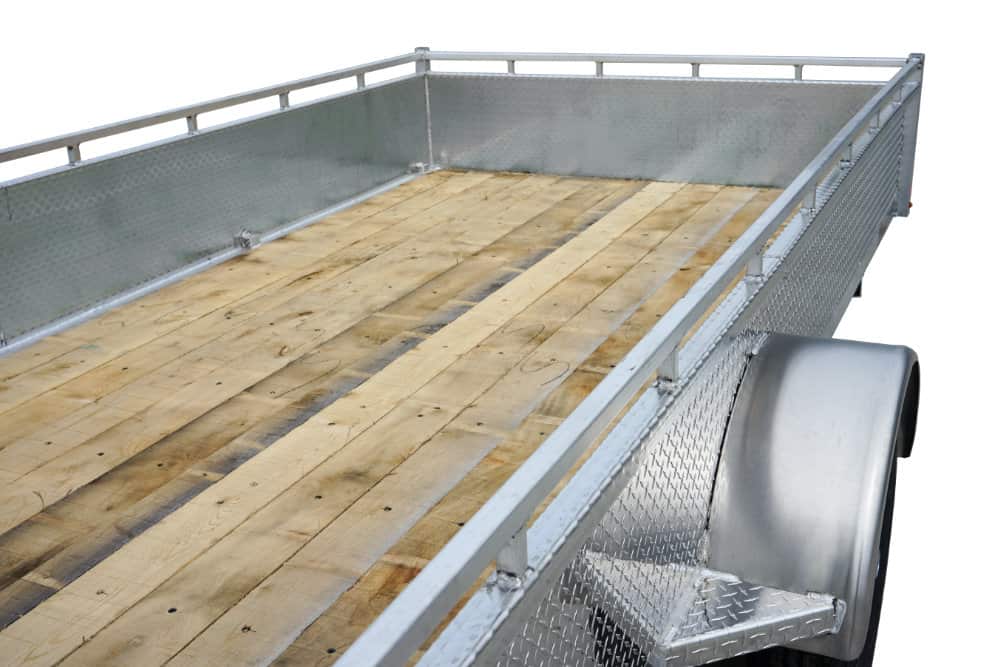 Single axle utility trailer viewed from the front side.