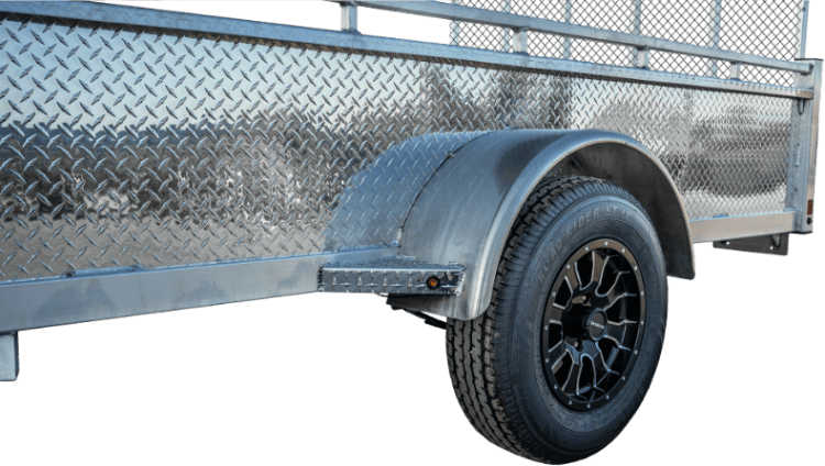 Single axle utility trailer viewed from the left side.