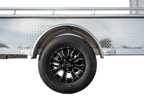 Single axle utility trailer viewed from the side.