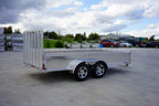 Tandem axle landscape utility trailer  viewed from the back right side.