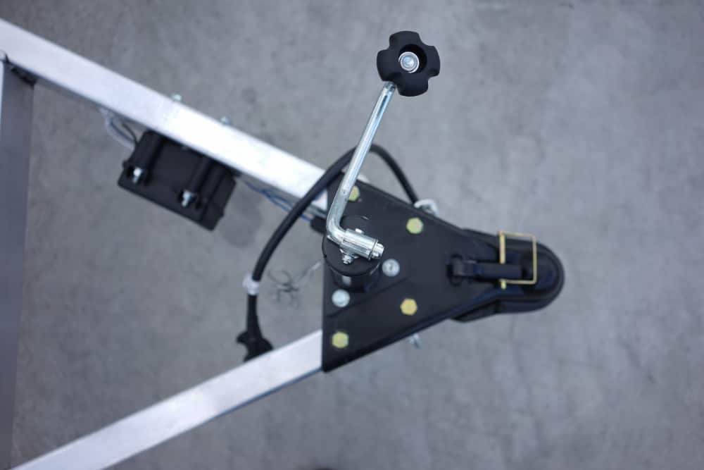 Tandem axle landscape utility trailer  hitch viewed from the top.