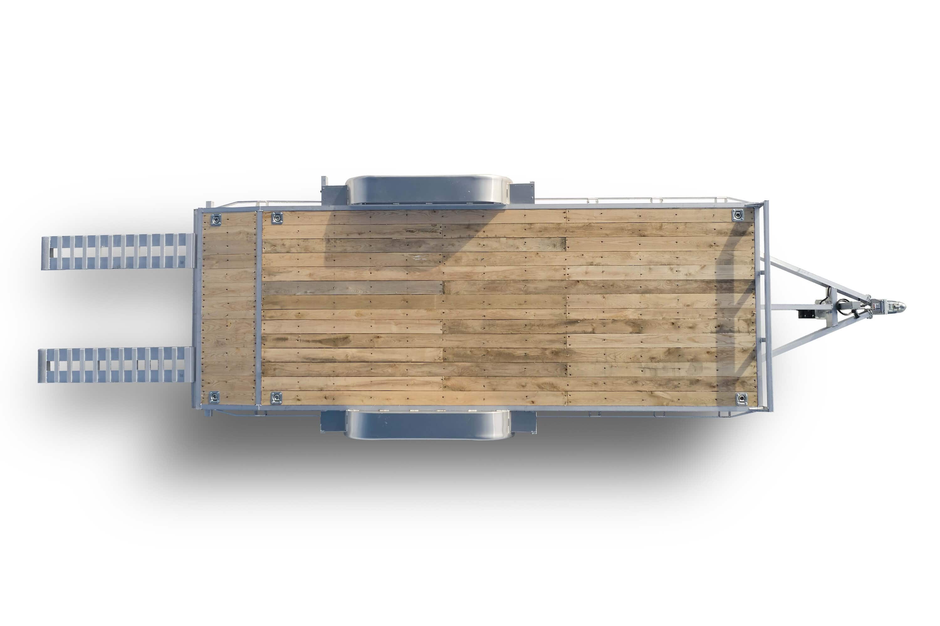 Overhead view of the fenders on a tandem car hauler trailer.